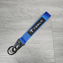 Load image into Gallery viewer, BRAND NEW TESLA BLUE Racing Keychain Metal key Ring Hook Strap Lanyard Universal