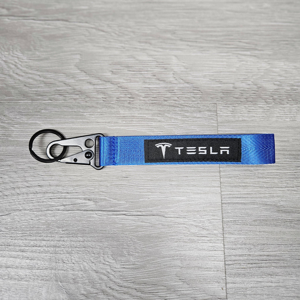 BRAND NEW TESLA BLUE Racing Keychain Metal key Ring Hook Strap Lanyard Universal