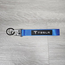 Load image into Gallery viewer, BRAND NEW TESLA BLUE Racing Keychain Metal key Ring Hook Strap Lanyard Universal