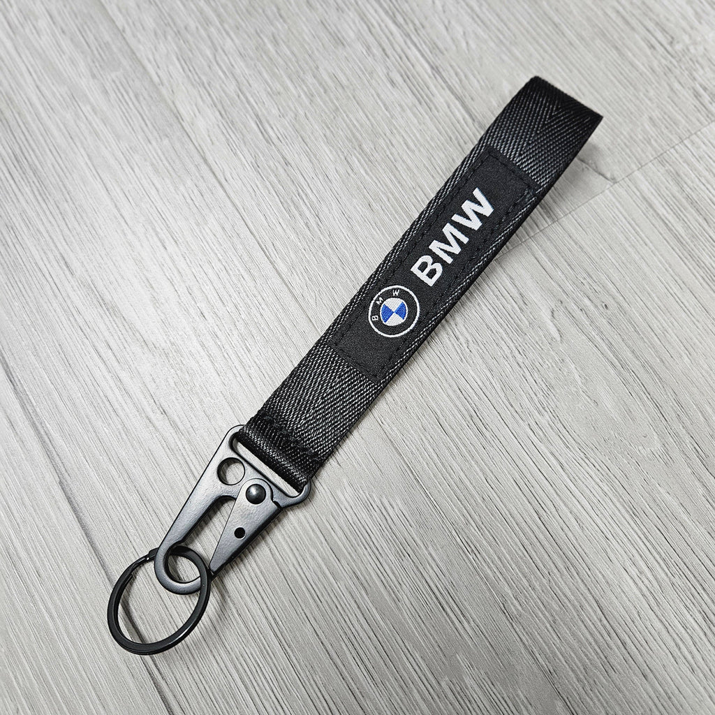 BRAND NEW BMW Black Racing Keychain Metal key Ring Hook Strap Lanyard Universal
