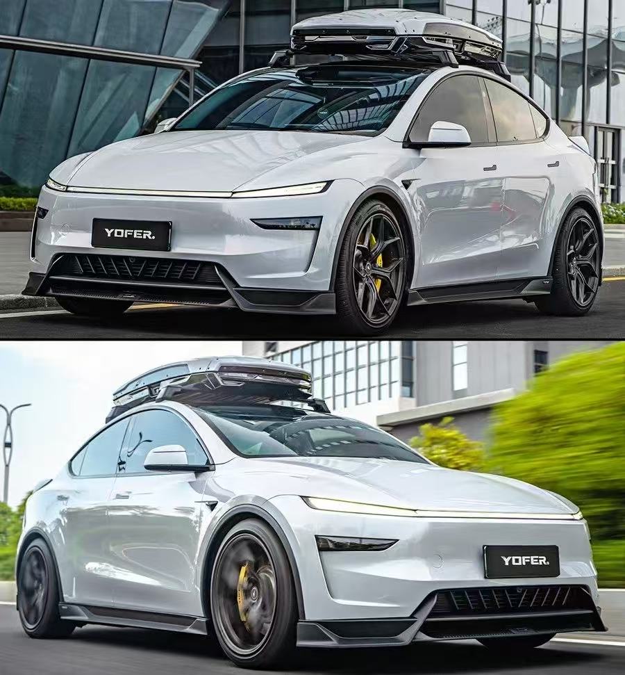 BRAND NEW 2025-2026 Tesla Model Y Juniper Gloss Black Front Bumper Lip Kit By Yofer