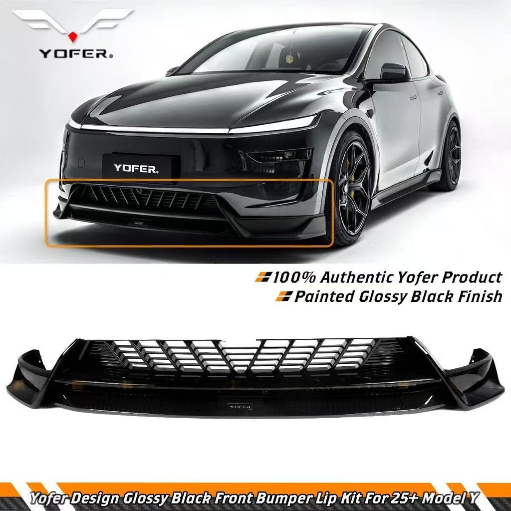 BRAND NEW 2025-2026 Tesla Model Y Juniper Gloss Black Front Bumper Lip Kit By Yofer