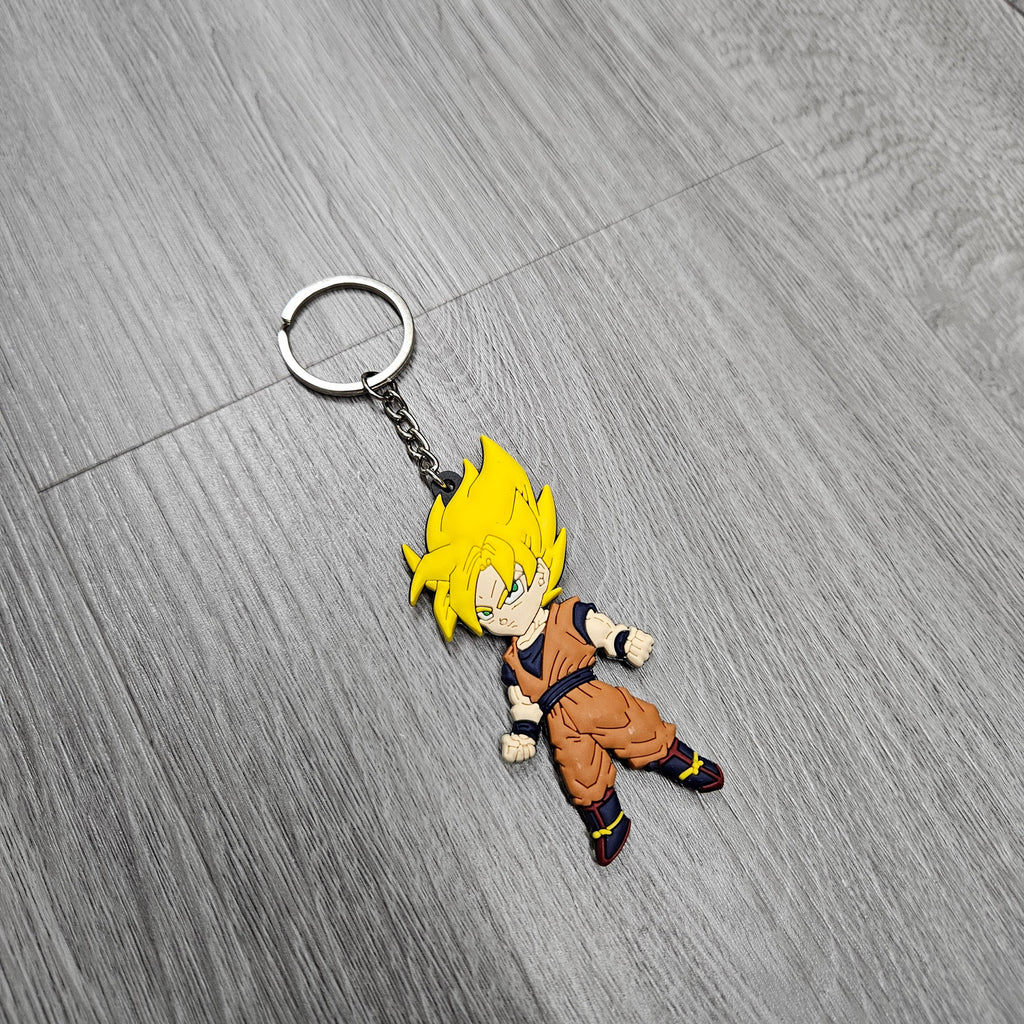 BRAND NEW DRAGON BALL Z SUPER SAIYAN GOKU DOUBLE SIDED RUBBER RING RUBBER KEYCHAIN KEY TAG RINGS