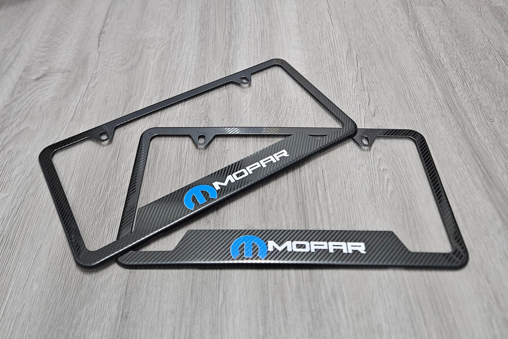 Brand New Universal 2PCS Mopar Metal Carbon Fiber Style License Plate Frame