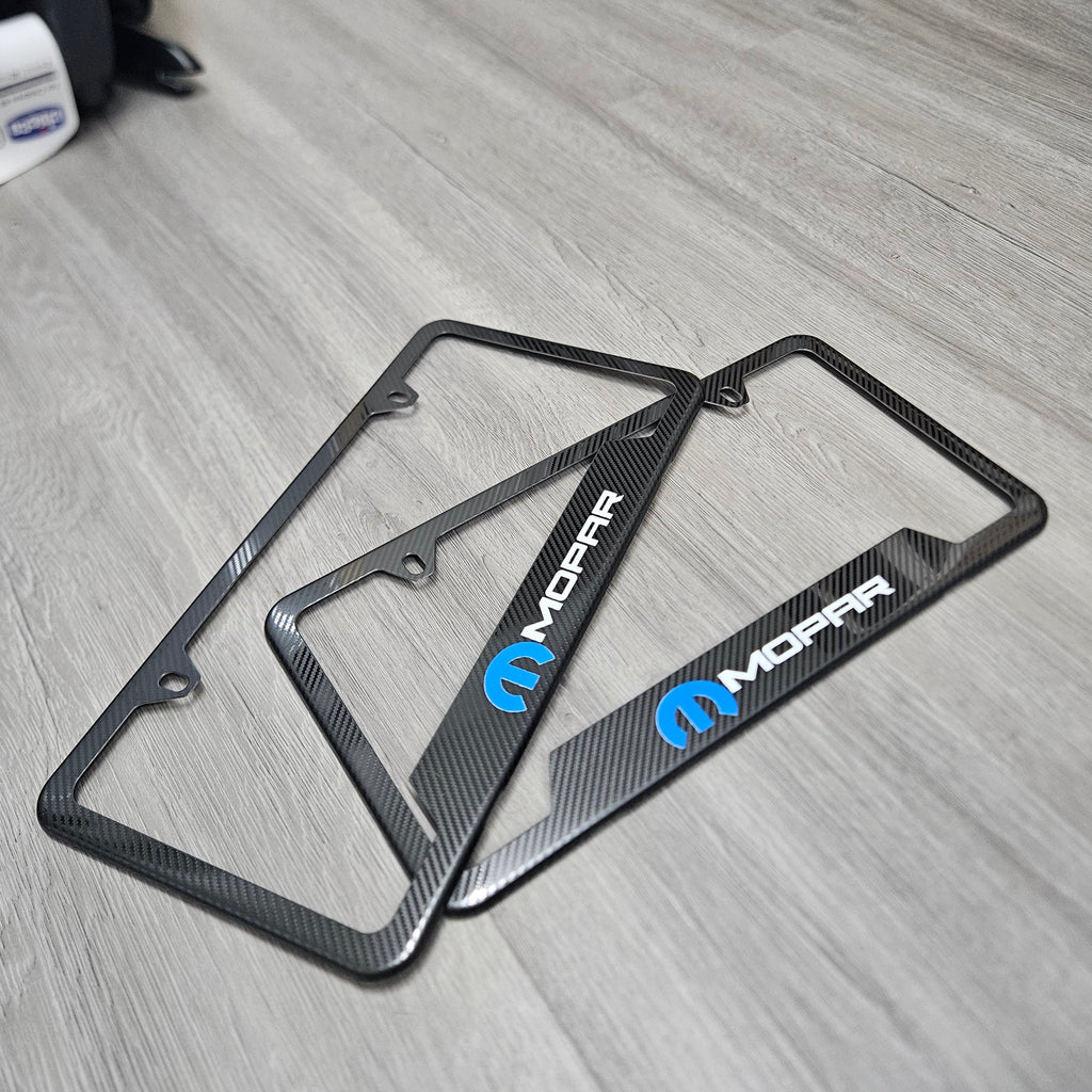Brand New Universal 2PCS Mopar Metal Carbon Fiber Style License Plate Frame