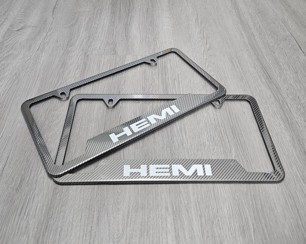 Brand New Universal 2PCS HEMI Metal Carbon Fiber Style License Plate Frame