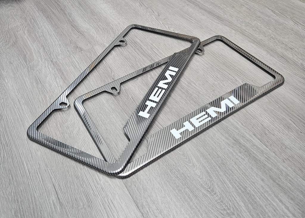 Brand New Universal 2PCS HEMI Metal Carbon Fiber Style License Plate Frame