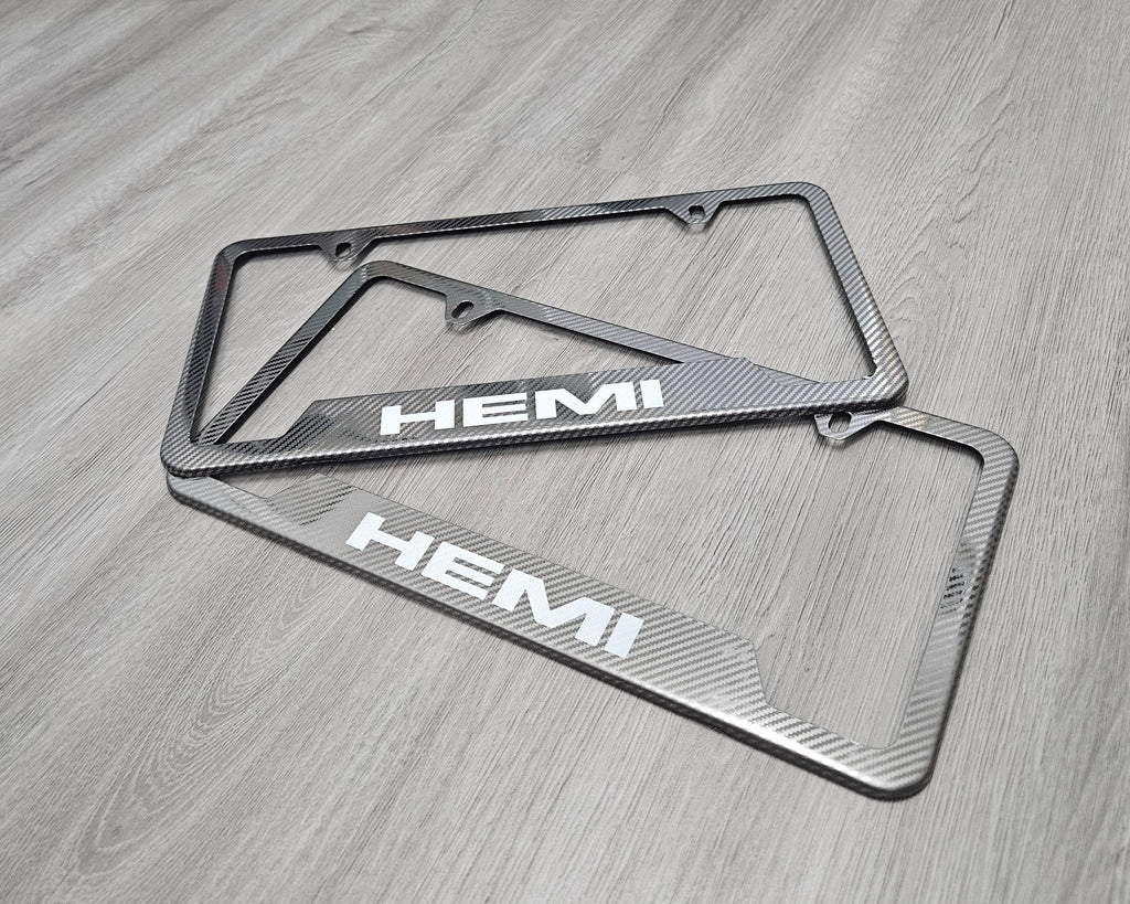 Brand New Universal 2PCS HEMI Metal Carbon Fiber Style License Plate Frame