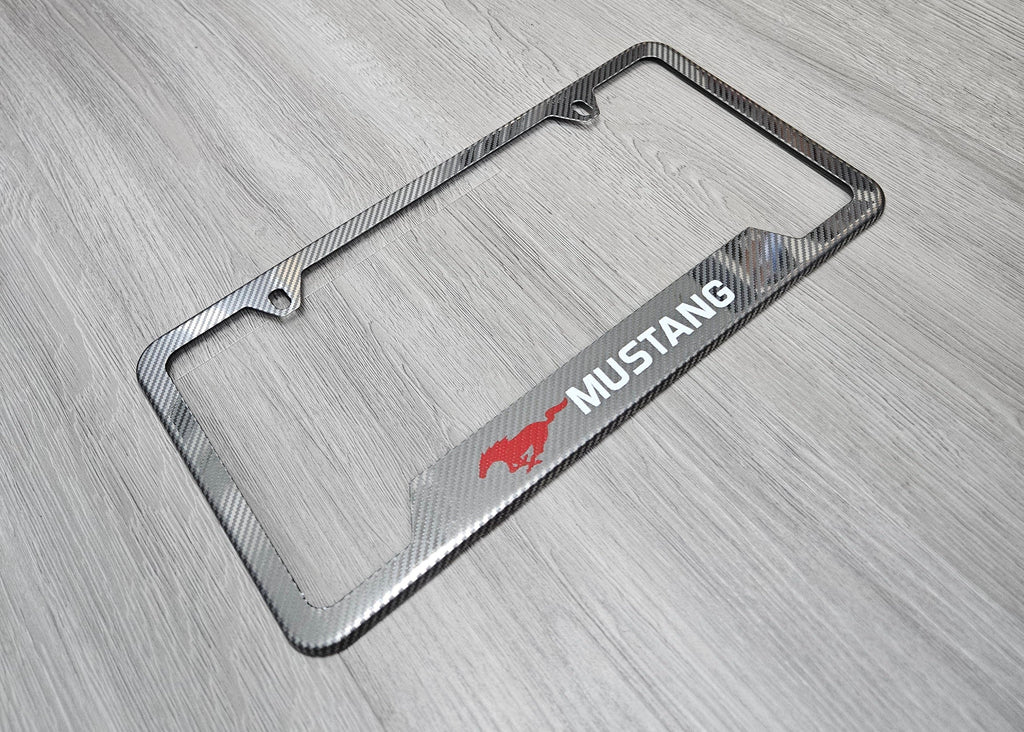 Brand New Universal 1PCS Mustang Metal Carbon Fiber Style License Plate Frame