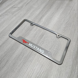 Brand New Universal 1PCS Mustang Metal Carbon Fiber Style License Plate Frame