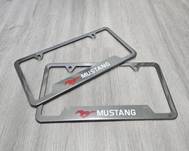 Brand New Universal 2PCS Mustang Metal Carbon Fiber Style License Plate Frame