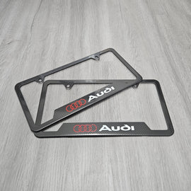 Brand New Universal 2PCS AUDI Metal Carbon Fiber Style License Plate Frame