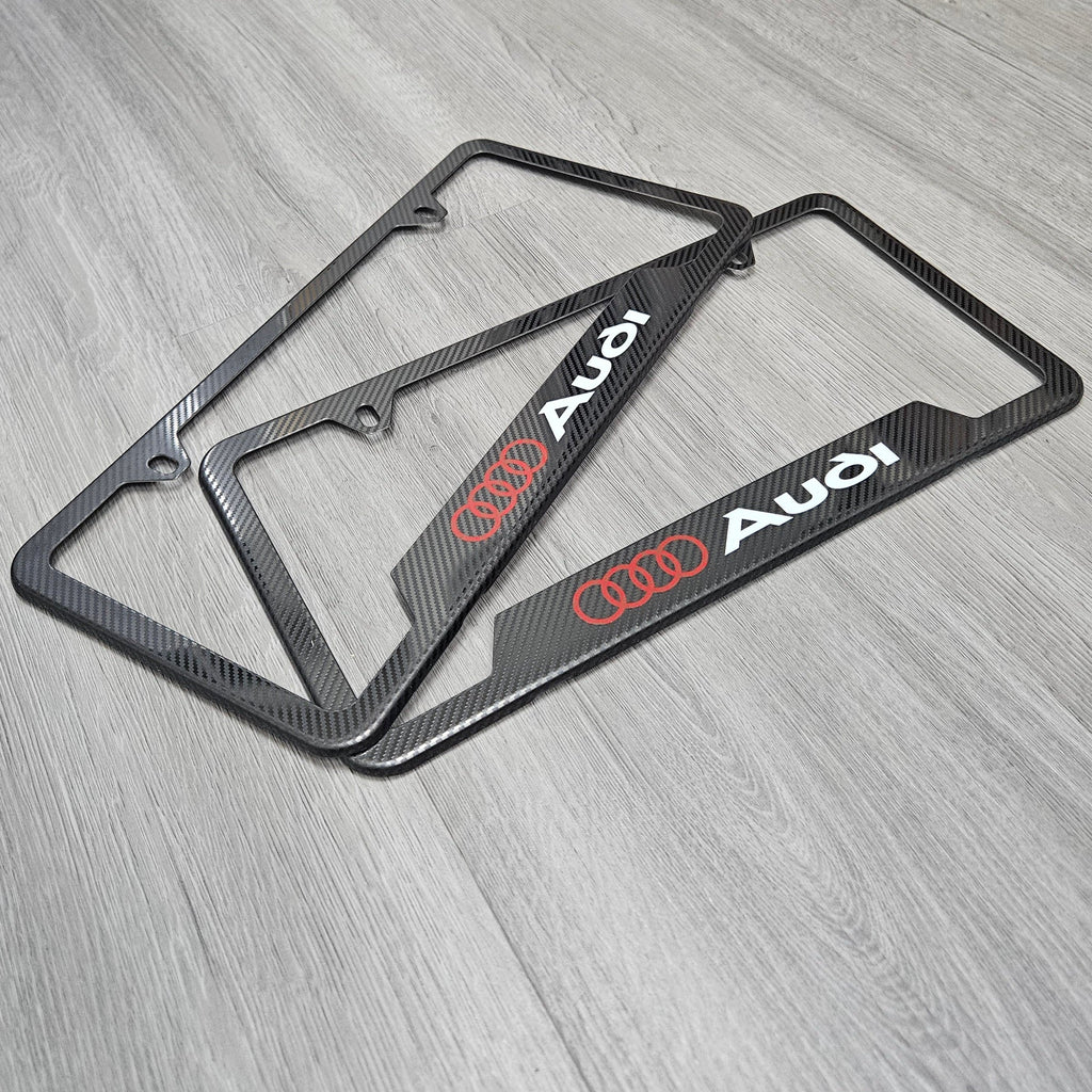 Brand New Universal 2PCS AUDI Metal Carbon Fiber Style License Plate Frame