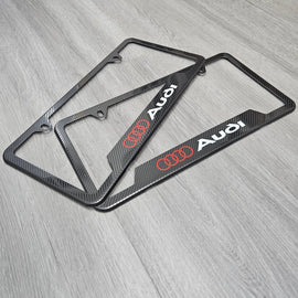 Brand New Universal 2PCS AUDI Metal Carbon Fiber Style License Plate Frame