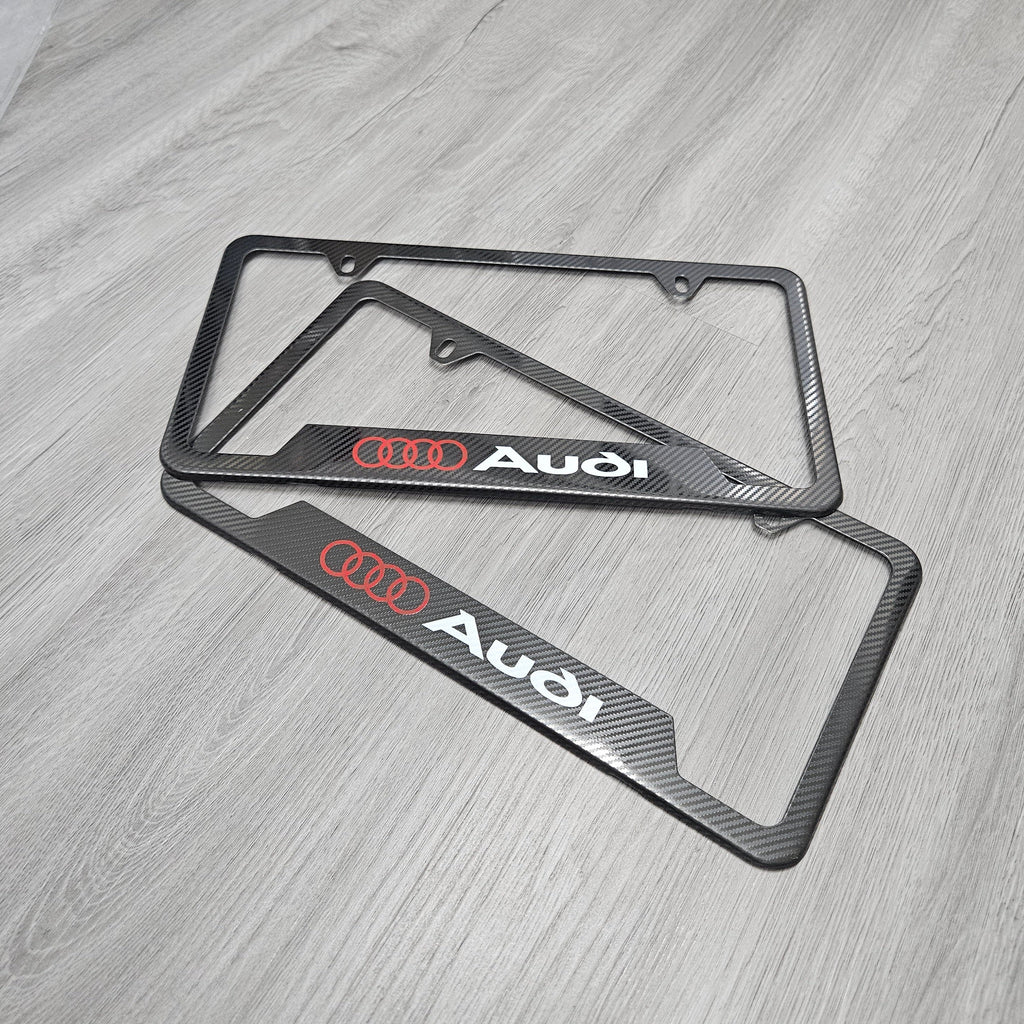 Brand New Universal 2PCS AUDI Metal Carbon Fiber Style License Plate Frame