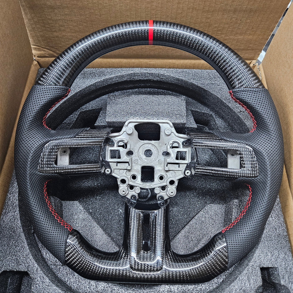 BRAND NEW 2015-2023 FORD MUSTANG ECO BOOST/ GT/ SHELBY GT350/ GT350R Real Carbon Fiber Steering Wheel With Replacement Trim
