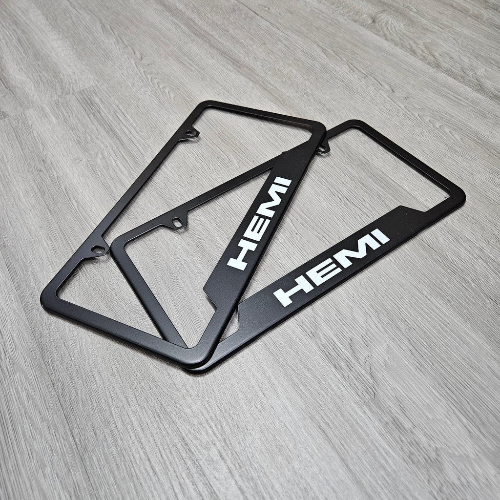 Brand New Universal 2PCS HEMI Metal Black License Plate Frame