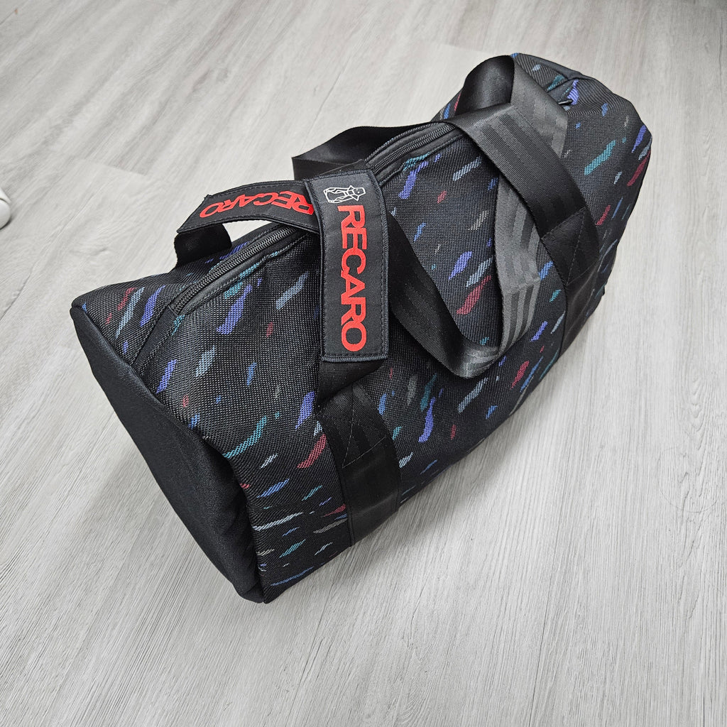 BRAND NEW DUFFLE TRAVEL GYM RECARO BAG WITH BLACK HARNESS STRAP JDM SEAT CLOTH RACING