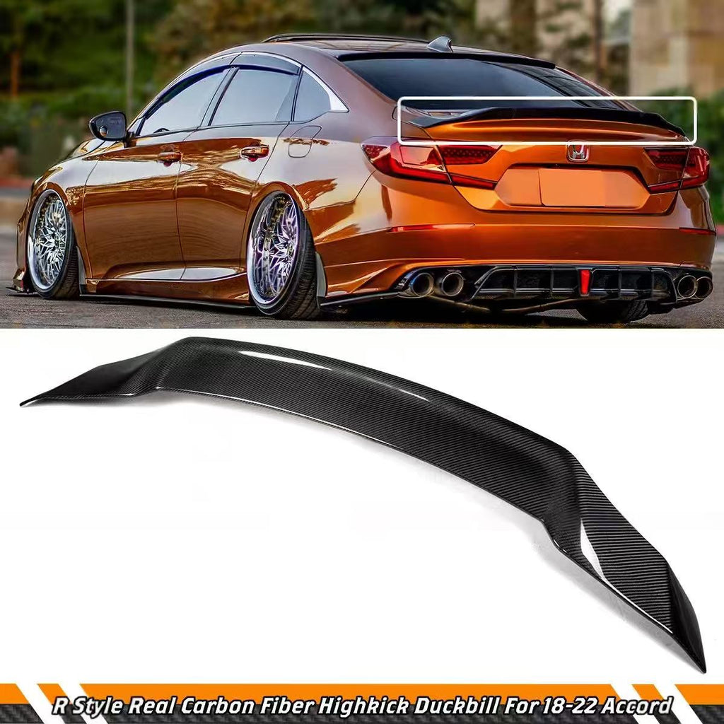 Brand New 2018-2022 HONDA ACCORD R STYLE REAL CARBON FIBER HIGHKICK DUCKBILL TRUNK SPOILER