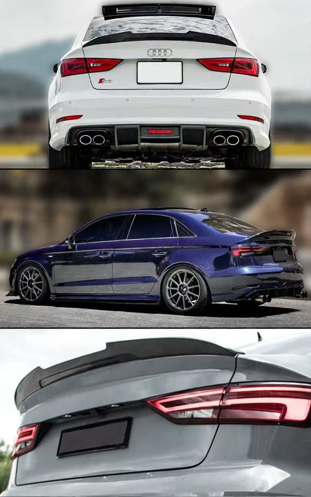 BRAND NEW 2014-2020 AUDI A3 S3 RS3 SEDAN PSM STYLE HIGH KICK REAL CARBON FIBER TRUNK LID SPOILER WING
