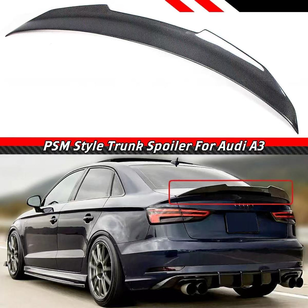 BRAND NEW 2014-2020 AUDI A3 S3 RS3 SEDAN PSM STYLE HIGH KICK REAL CARBON FIBER TRUNK LID SPOILER WING