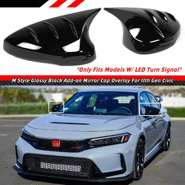 BRAND NEW 2022-2026 Honda Civic Mugen Horn Style Gloss Black Side Mirror Cover Caps W/ Light