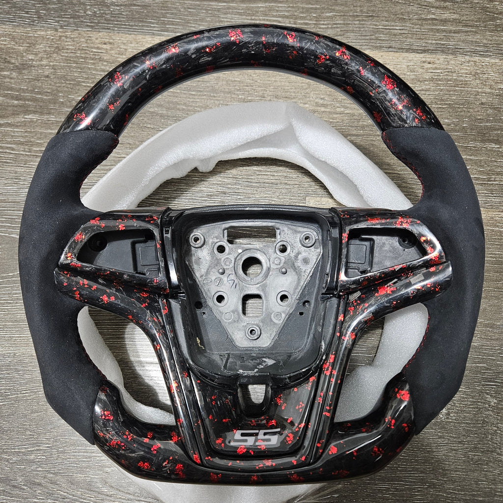 BRAND NEW CHEVROLET CAMARO 2012-2015 Real Carbon Fiber FORGE RED Flat Alcantara Steering Wheel