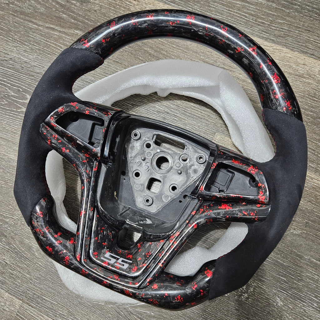 BRAND NEW CHEVROLET CAMARO 2012-2015 Real Carbon Fiber FORGE RED Flat Alcantara Steering Wheel