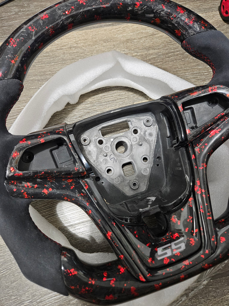 BRAND NEW CHEVROLET CAMARO 2012-2015 Real Carbon Fiber FORGE RED Flat Alcantara Steering Wheel