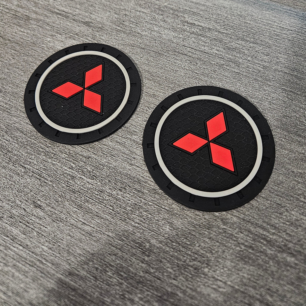 Brand New 2PCS MITSUBISHI Rubber Car Cup Holder Pad Water Cup Slot Non-Slip Mat Universal