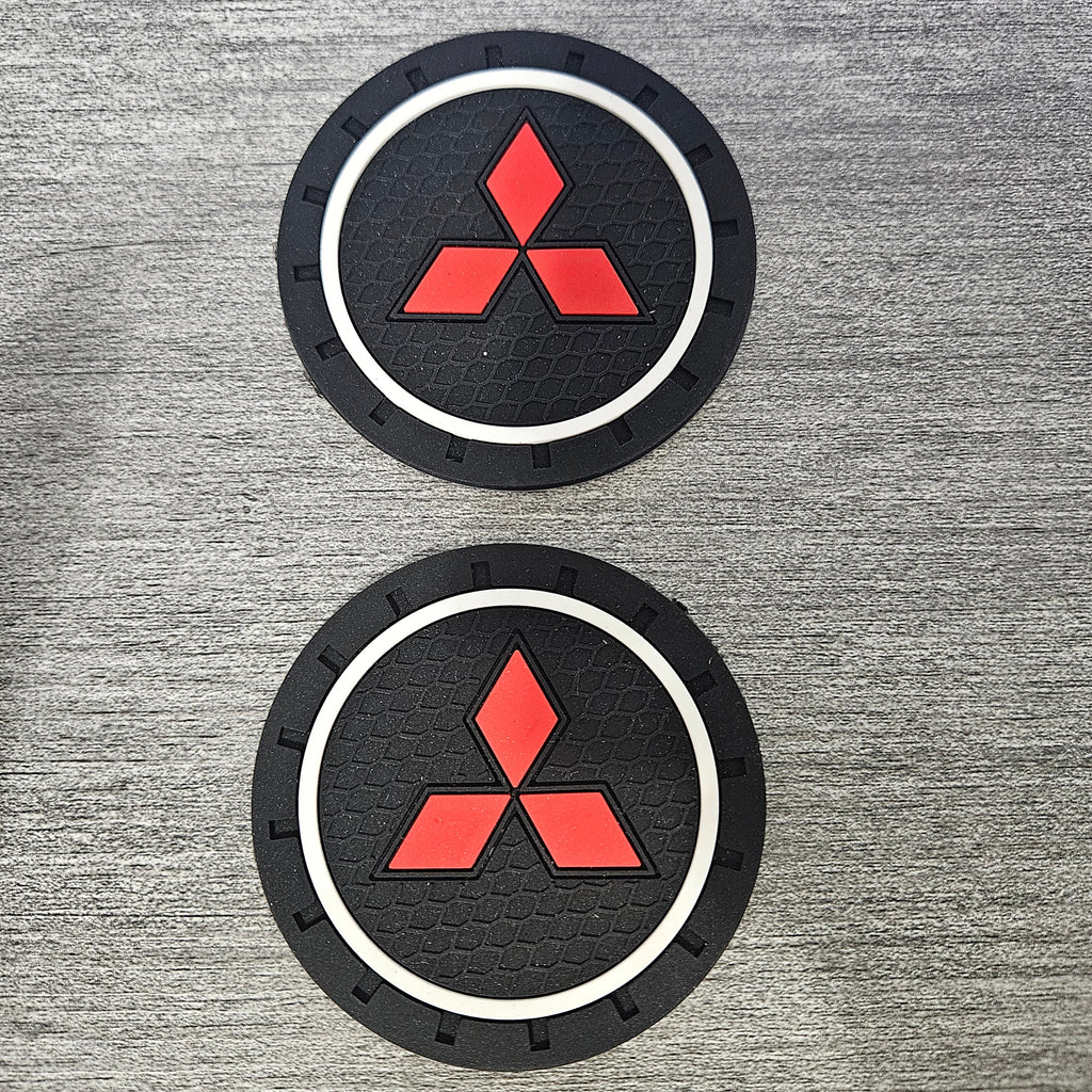 Brand New 2PCS MITSUBISHI Rubber Car Cup Holder Pad Water Cup Slot Non-Slip Mat Universal