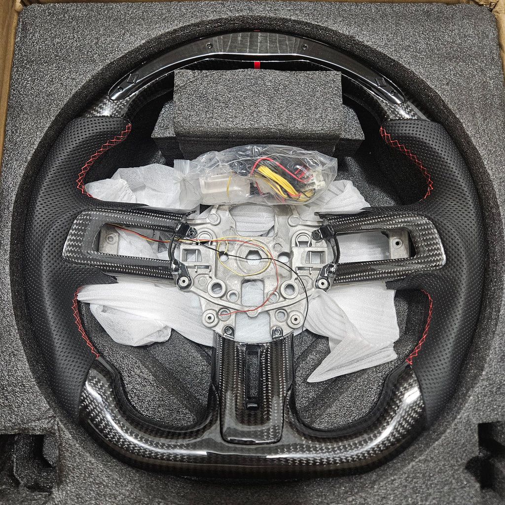 BRAND NEW 2015-2017 FORD MUSTANG ECO BOOST/ GT/ SHELBY GT350/ GT350R Real Carbon Fiber Steering Wheel Integrated LED With Replacement Trim