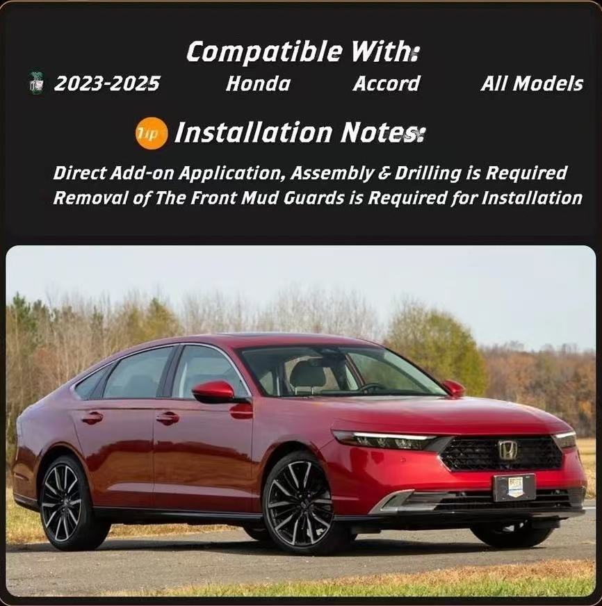 BRAND NEW 2023-2026 Honda Accord 11th Gen Yofer Radiant Red Trim Add On Side Skirt Extension