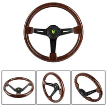 Load image into Gallery viewer, Brand New 350mm 14&quot; Universal JDM Beginner Leaf Deep Dish Dark Wood ABS Racing Steering Wheel Black Spoke