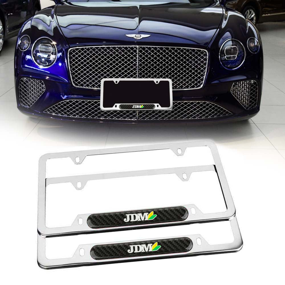 Brand New Universal 2PCS JDM BEGINNER LEAF Chrome Metal License Plate Frame