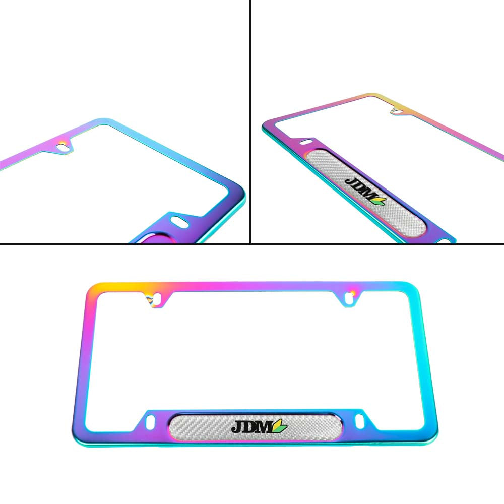 Brand New Universal 1PCS JDM BEGINNER LEAF Neo Chrome Metal License Plate Frame
