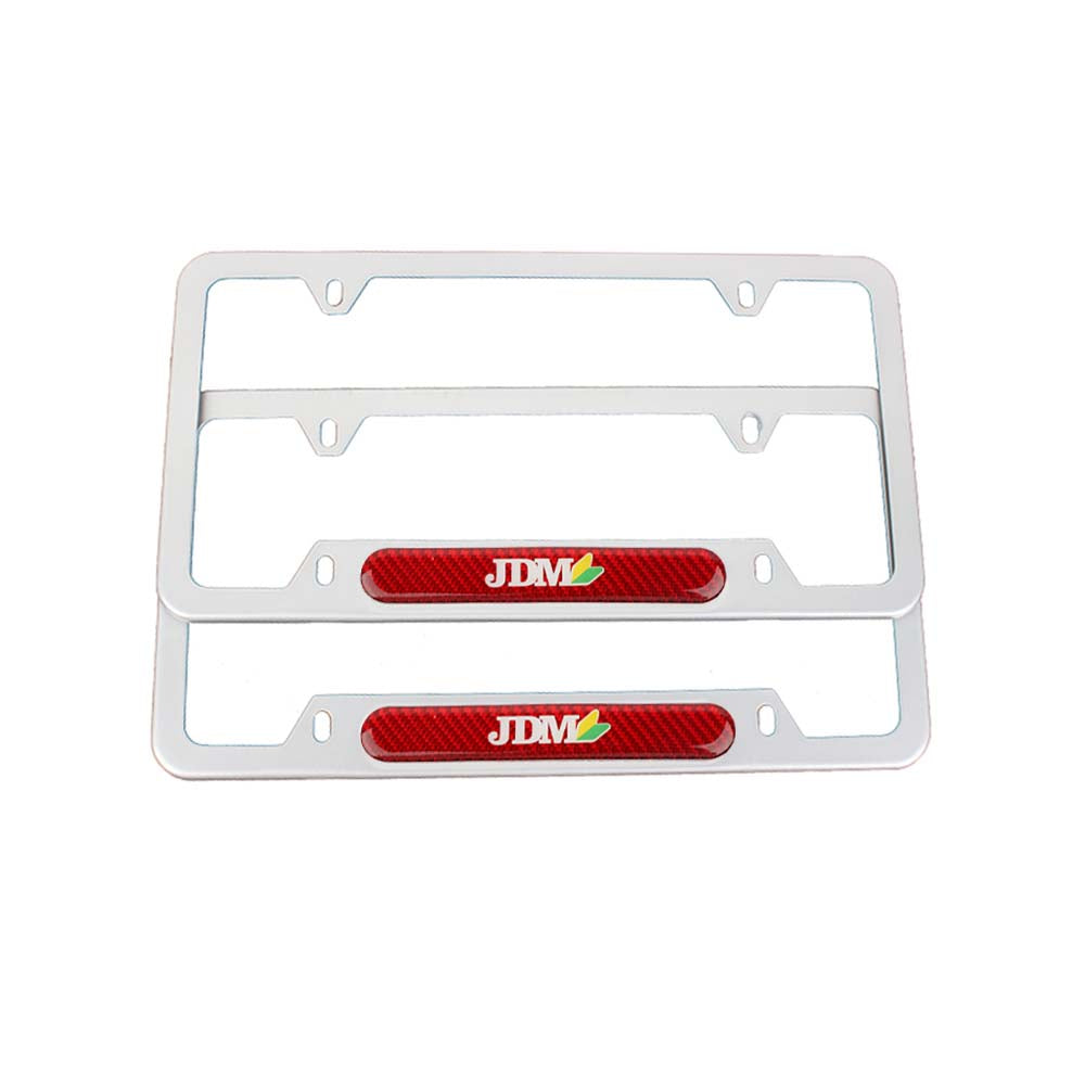 Brand New Universal 2PCS JDM BEGINNER LEAF Silver Metal License Plate Frame