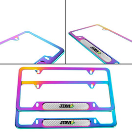 Brand New Universal 2PCS JDM BEGINNER LEAF Neo Chrome Metal License Plate Frame