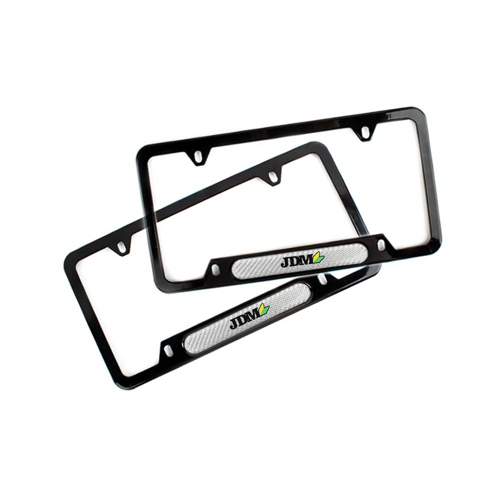Brand New Universal 2PCS JDM BEGINNER LEAF Glossy Black Metal License Plate Frame