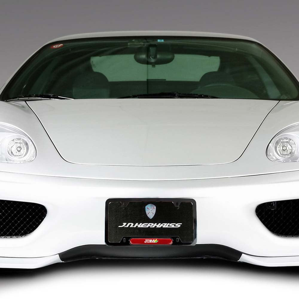 Brand New Universal 2PCS JDM BEGINNER LEAF Glossy Black Metal License Plate Frame