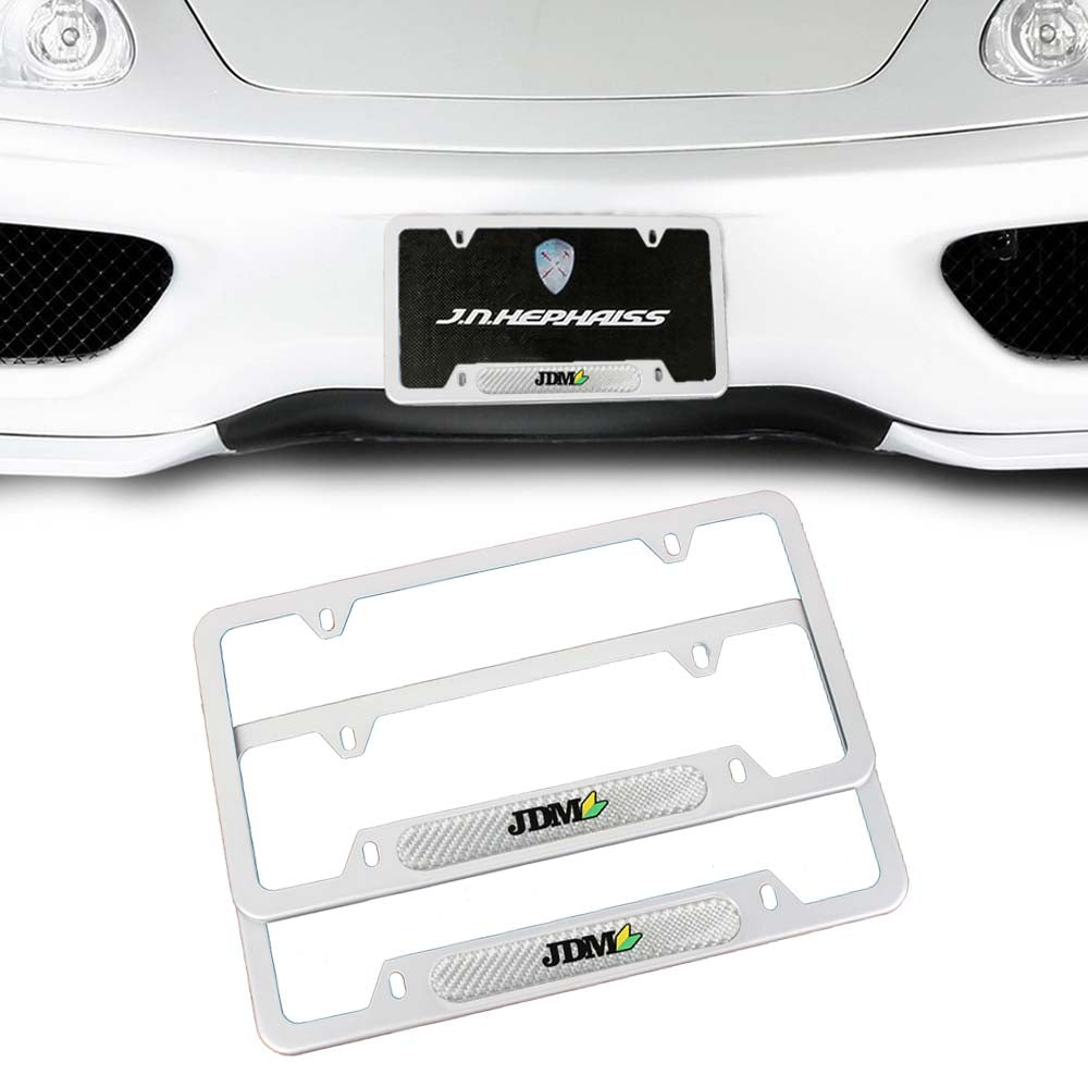 Brand New Universal 2PCS JDM BEGINNER LEAF Silver Metal License Plate Frame