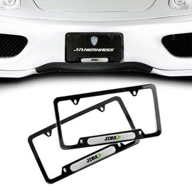 Brand New Universal 2PCS JDM BEGINNER LEAF Glossy Black Metal License Plate Frame