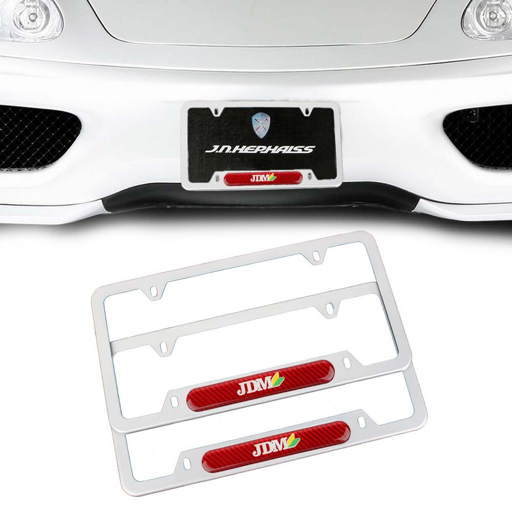 Brand New Universal 2PCS JDM BEGINNER LEAF Silver Metal License Plate Frame