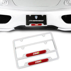Brand New Universal 2PCS JDM BEGINNER LEAF Silver Metal License Plate Frame