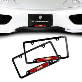 Brand New Universal 2PCS JDM BEGINNER LEAF Glossy Black Metal License Plate Frame