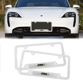 Brand New Universal 2PCS JDM BEGINNER LEAF Silver Metal License Plate Frame