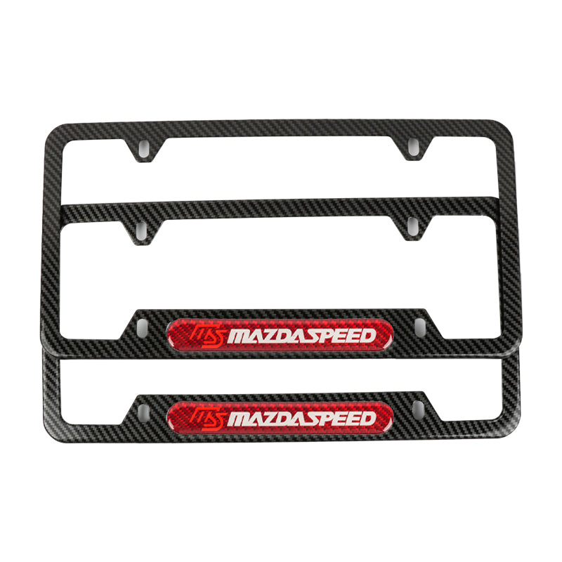 Brand New Universal 2PCS Mazdaspeed Carbon Fiber Look Metal License Plate Frame