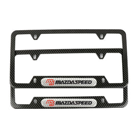 Brand New Universal 2PCS MAZDASPEED Carbon Fiber Look Metal License Plate Frame