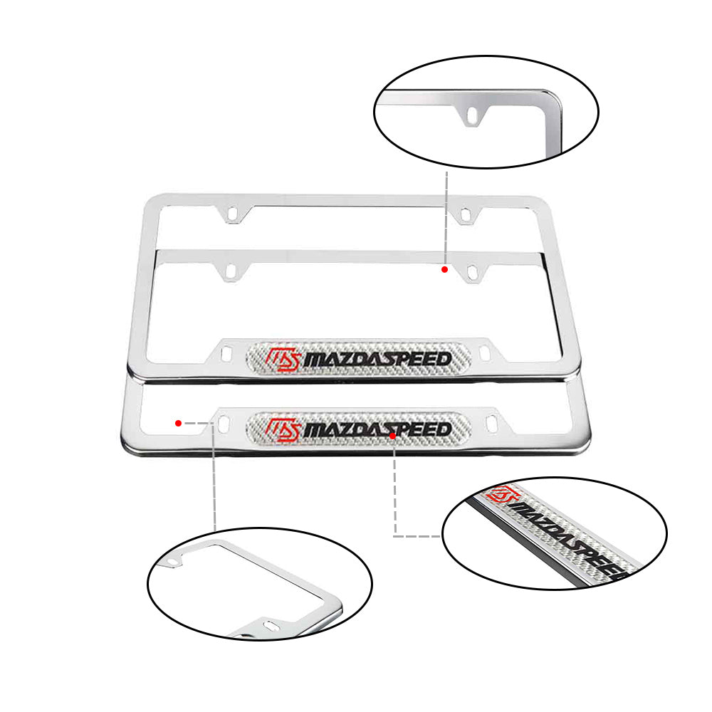 Brand New Universal 2PCS Mazdaspeed Chrome Metal License Plate Frame