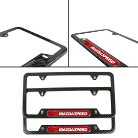 Brand New Universal 2PCS Mazdaspeed Carbon Fiber Look Metal License Plate Frame